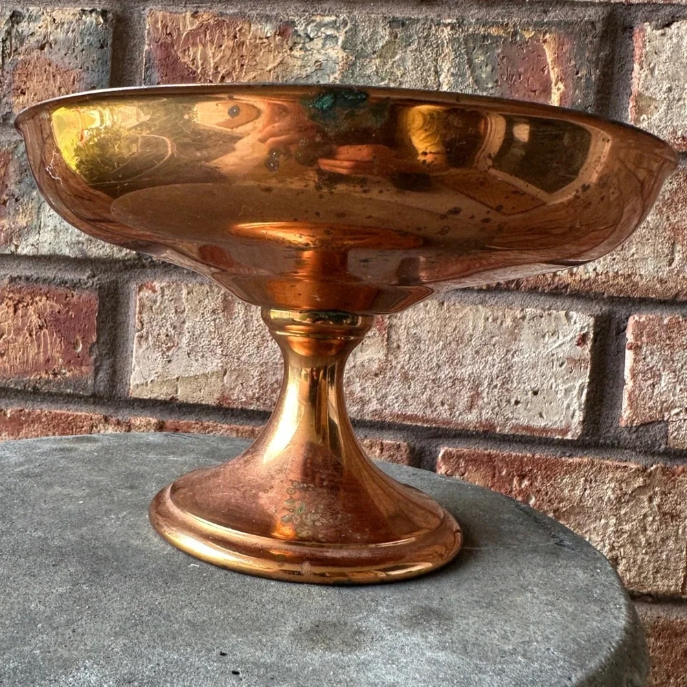 Vintage Copper Pedestal Compote Bowl Decorative Centerpiece Dish Small
